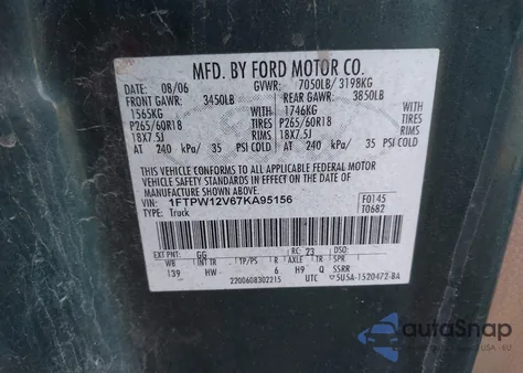 2007 Ford F-150 Lariat/Xlt из США, поврежденный, VIN 1FTPW12V67KA95156